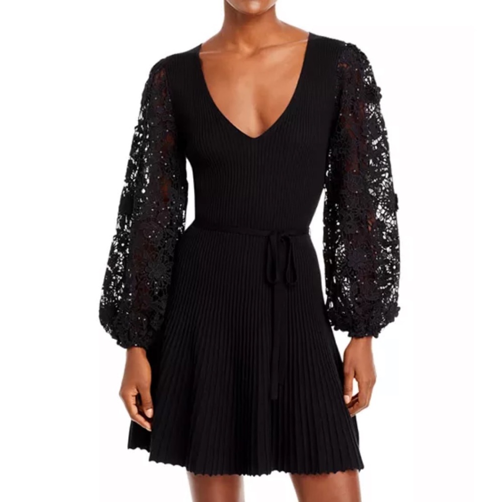 French Connection Loa Joss Sequined Lace Sleeve Knit Dress NWOT